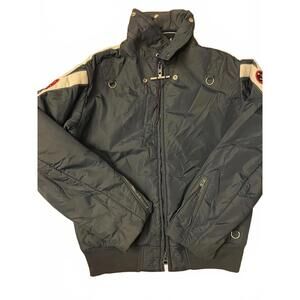 VTG Mighty Mac Men's Navy Blue Puffer Jacket with Zipper and Snap Button Closure